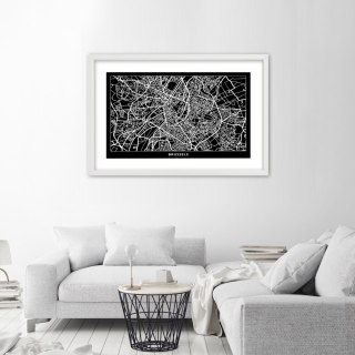 Plakat w białej ramie - Plan miasta Bruksela