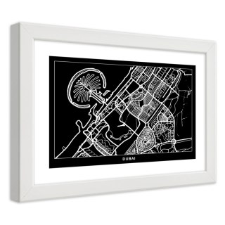 Plakat w białej ramie - Plan miasta Dubaj