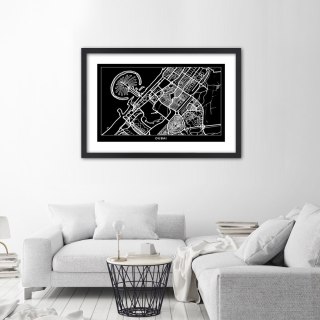 Plakat w czarnej ramie - Plan miasta Dubaj