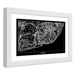 Plakat w białej ramie - Plan miasta Lizbona