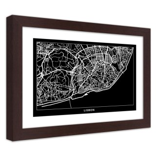 Plakat w brązowej ramie - Plan miasta Lizbona