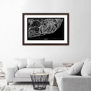 Plakat w brązowej ramie - Plan miasta Lizbona