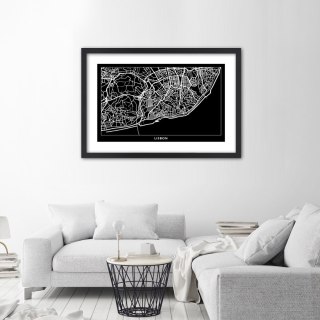 Plakat w czarnej ramie - Plan miasta Lizbona