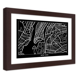 Plakat w brązowej ramie - Plan miasta Nowy Jork