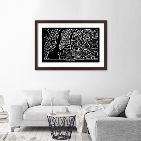 Plakat w brązowej ramie - Plan miasta Nowy Jork Plakat w brązowej ramie - Plan miasta Nowy Jork