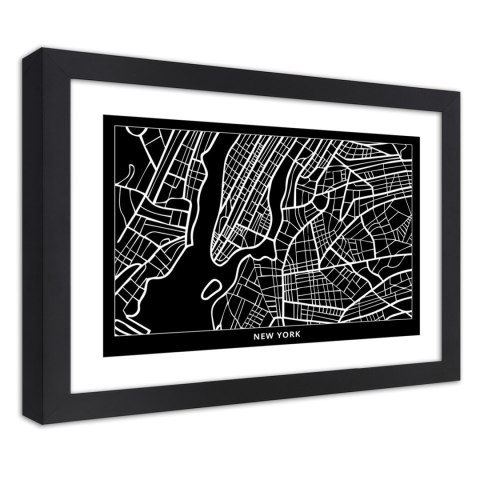 Plakat w czarnej ramie - Plan miasta Nowy Jork