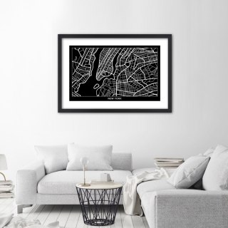Plakat w czarnej ramie - Plan miasta Nowy Jork