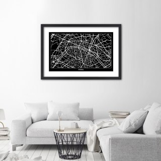 Plakat w czarnej ramie - Plan miasta Paryż