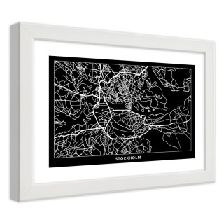 Plakat w białej ramie - Plan miasta Sztokholm