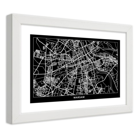 Plakat w białej ramie - Plan miasta Warszawa