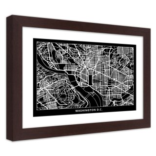 Plakat w brązowej ramie - Plan miasta Waszyngton