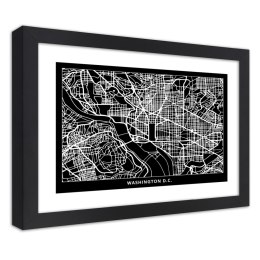 Plakat w czarnej ramie - Plan miasta Waszyngton