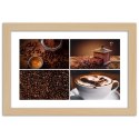 Plakat w drewnianej ramie - Ziarna kawy młynek i kawa