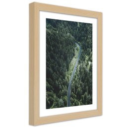 Plakat w drewnianej ramie - Droga w lesie