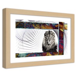 Plakat w drewnianej ramie - Majestatyczny lew