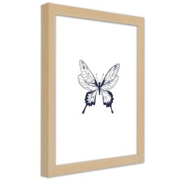 Plakat w drewnianej ramie - Narysowany motyl