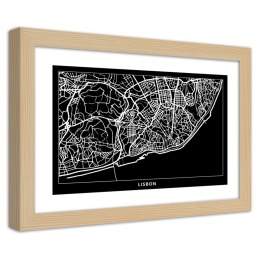 Plakat w drewnianej ramie - Plan miasta Lizbona
