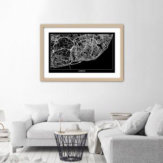 Plakat w drewnianej ramie - Plan miasta Lizbona