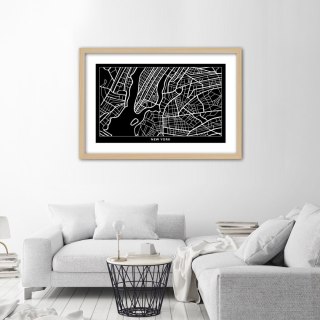 Plakat w drewnianej ramie - Plan miasta Nowy Jork