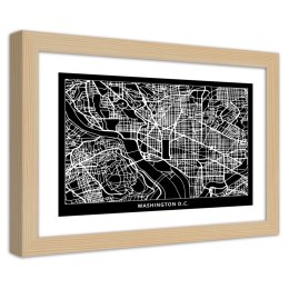 Plakat w drewnianej ramie - Plan miasta Waszyngton