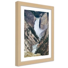 Plakat w drewnianej ramie - Wielki wodospad w górach