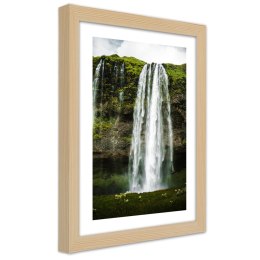 Plakat w drewnianej ramie - Wodospad w zielonych górach