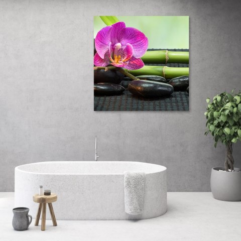Obraz na płótnie - Orchidea na czarnych kamieniach Obraz na płótnie - Orchidea na czarnych kamieniach