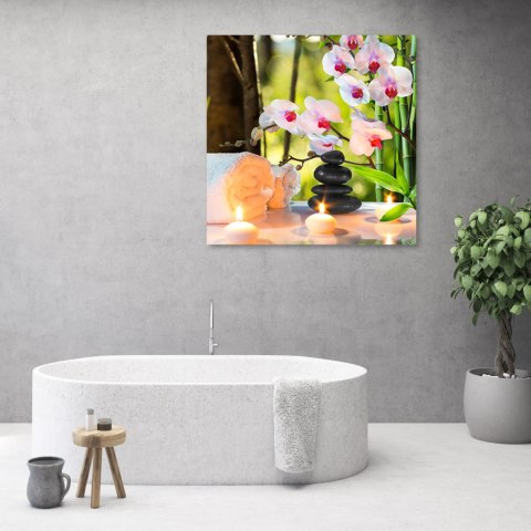 Obraz na płótnie - Spa świece i kwiaty orchidei Obraz na płótnie - Spa świece i kwiaty orchidei