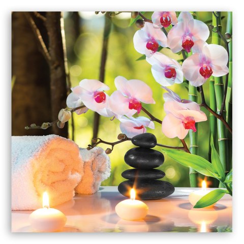 Obraz na płótnie - Spa świece i kwiaty orchidei Obraz na płótnie - Spa świece i kwiaty orchidei