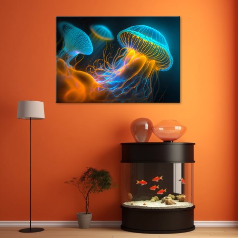 Obraz na płótnie - Meduzy pod wodą Neon Obraz na płótnie - Meduzy pod wodą Neon