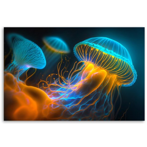 Obraz na płótnie - Meduzy pod wodą Neon Obraz na płótnie - Meduzy pod wodą Neon
