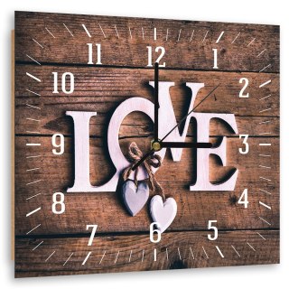 Zegar Obraz -  Love na ciemnych deskach