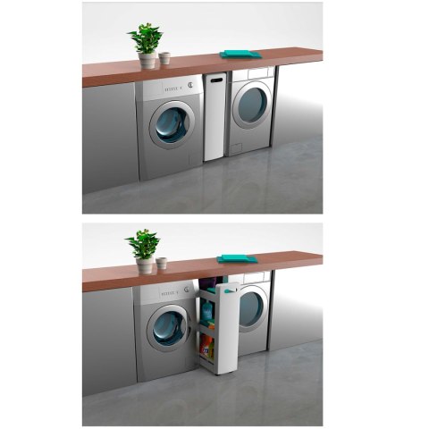 SZAFKA NA KÓŁKACH MINIMA, REGAŁ MOBILNY, BIAŁA, WĄSKA, DO ŁAZIENKI, KUCHNI