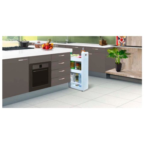 SZAFKA NA KÓŁKACH MINIMA, REGAŁ MOBILNY, BIAŁA, WĄSKA, DO ŁAZIENKI, KUCHNI