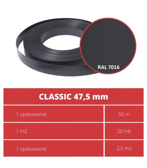 Taśma ogrodzeniowa 50mb Thermoplast CLASSIC LINE 4,75cm GRAFIT Taśma ogrodzeniowa 50mb Thermoplast CLASSIC LINE 4,75cm GRAFIT