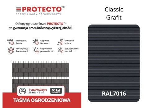 Taśma ogrodzeniowa ROLKA 26mb CLASSIC 19cm PROTECTO GRAFIT Taśma ogrodzeniowa ROLKA 26mb CLASSIC 19cm PROTECTO GRAFIT