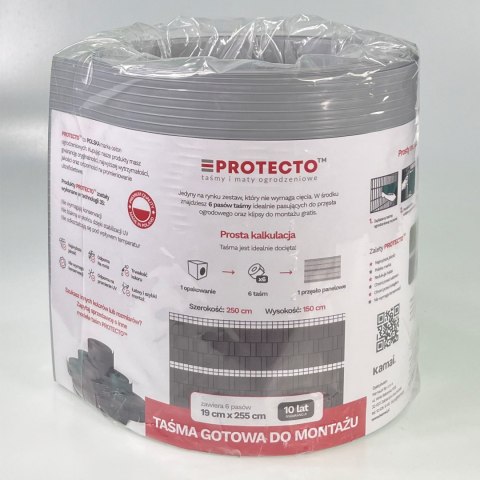 Taśma ogrodzeniowa PASKI 6 x 2,55mb CLASSIC 19cm PROTECTO SZARA + 12 klipsów GRATIS Taśma ogrodzeniowa PASKI 6 x 2,55mb CLASSIC 19cm PROTECTO SZARA + 12 klipsów GRATIS