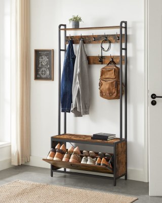 WIESZAK STOJĄCY RUSTICO, SIEDZISKO, PÓŁKA NA BUTY, LOFT, GARDEROBA