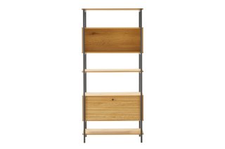 WYSOKI REGAŁ DO SALONU, LOFT, DĄB, 175 CM, CZARNY META, Z SZAFKĄ, ELEGANCKI