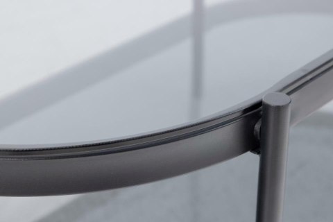 SZKLANY STOLIK MODERN, CZARNY METAL, PODWÓJNY BLAT, OWALNY DO SALONU, 95 CM