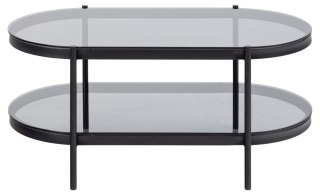 SZKLANY STOLIK MODERN, CZARNY METAL, PODWÓJNY BLAT, OWALNY DO SALONU, 95 CM