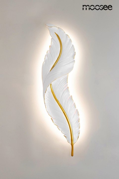 KINKIET LAMPA ŚCIENNA PIUMA, PIÓRO, BIAŁO-ZŁOTA, LED, MOOSEE, DESIGN, 62 CM
