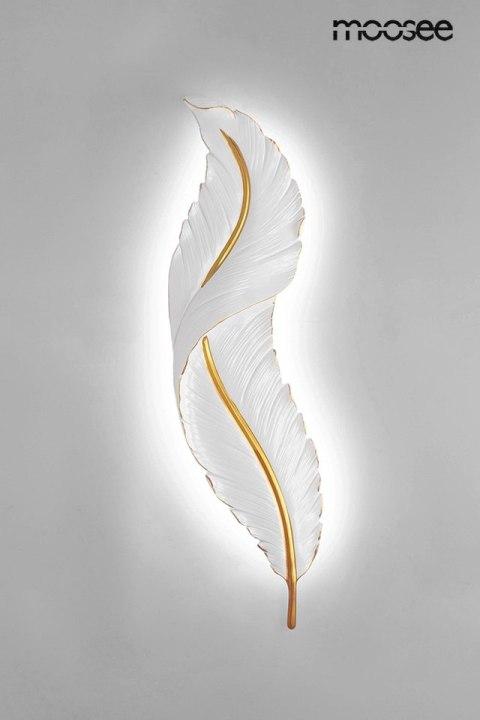 KINKIET LAMPA ŚCIENNA PIUMA, PIÓRO, BIAŁO-ZŁOTA, LED, MOOSEE, DESIGN, 62 CM