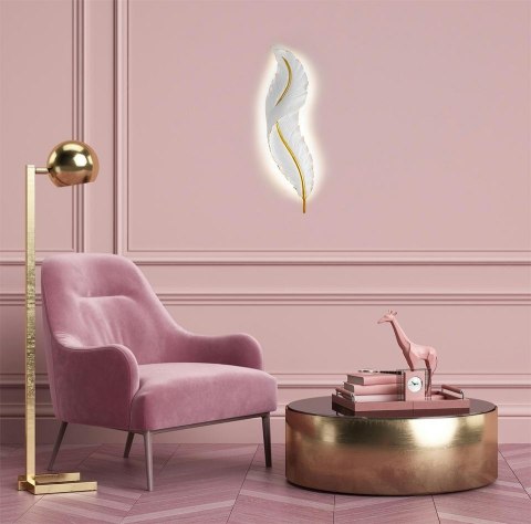 KINKIET LAMPA ŚCIENNA PIUMA, PIÓRO, BIAŁO-ZŁOTA, LED, MOOSEE, DESIGN, 62 CM