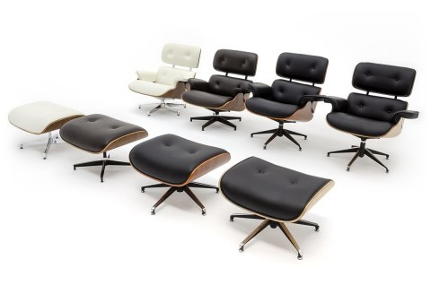 FOTEL LOUNGE, Z PODNÓŻKIEM, DREWNO JESIONOWE, CZARNA SKÓRA NATURALNA