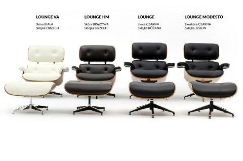 FOTEL LOUNGE, Z PODNÓŻKIEM, DREWNO JESIONOWE, CZARNA SKÓRA NATURALNA