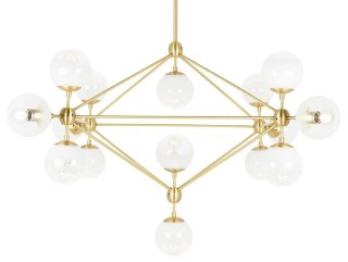 LAMPA WISZĄCA AURIGA ZŁOTA, ŻYRANDOL 15 KLOSZY, NOWOCZESNA, GLAMOUR, SALON
