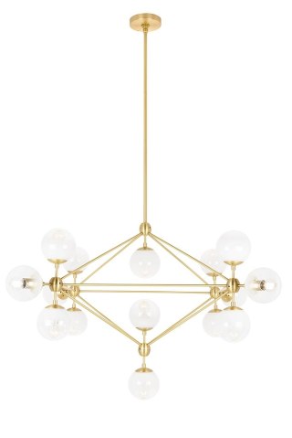 LAMPA WISZĄCA AURIGA ZŁOTA, ŻYRANDOL 15 KLOSZY, NOWOCZESNA, GLAMOUR, SALON