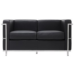 CZARNA SOFA LOFT, SKÓRA NATURALNA, CHROMOWANA STAL, DO SALONU, 130 CM