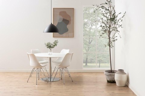 NOWOCZESNE BIAŁE KRZESŁO LOFT DO JADALNI, CHROMOWANE NOGI, Z PODUSZKĄ NOWOCZESNE BIAŁE KRZESŁO LOFT DO JADALNI, CHROMOWANE NOGI, Z PODUSZKĄ